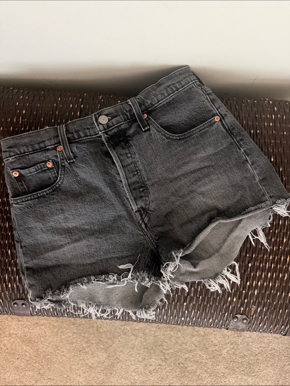 High-Rise Black Denim Cutoff Shorts W29 501 style